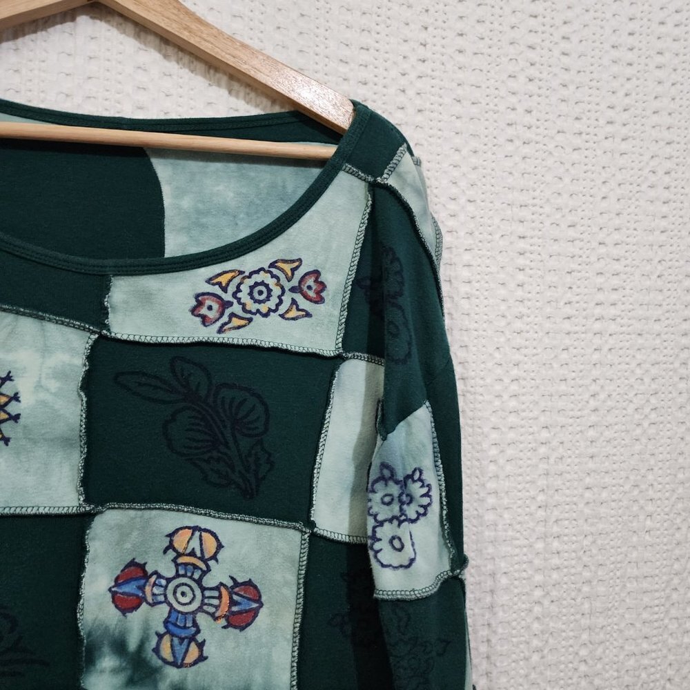 Vintage Y2K Lizzie Mcguire Inspired Patchwork Long Sleeve Boxy Crop Top X-Large - Picture 4 of 15